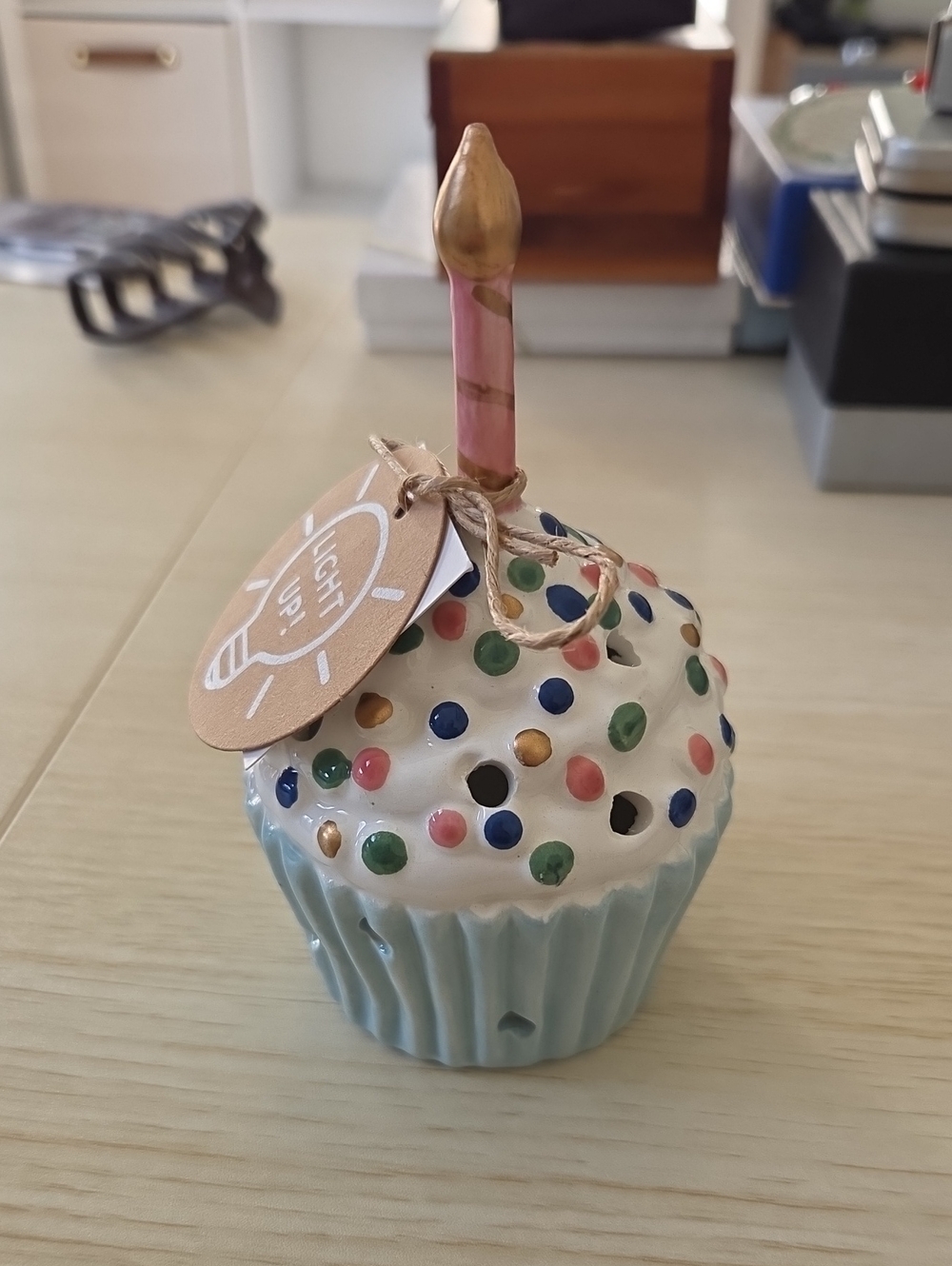 Hallmark MudPie Ceramic Cupcake Lantern with Pink Candle
